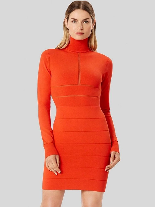 Orange Long Sleeve Bodycon Vestidos Elegant Party Club Celebriy Dress 