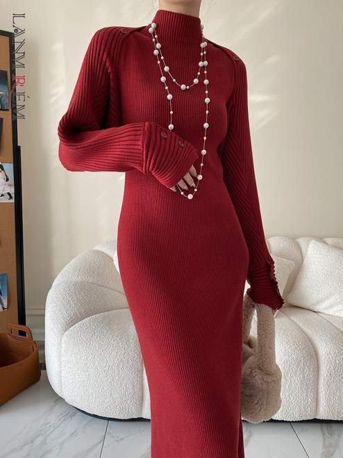 Knitting Pullover Solid Dress 