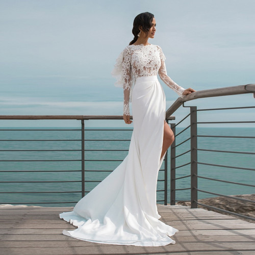 Long Sleeve Mermaid Wedding Dresses with Slit  