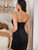 Spaghetti Strap V Neck Fashion Black Sequins Elegant Party Dress