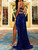 Royal Blue Sparkles Stretch Sequin Strapless Floor Length Party Dress