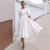 Women Vintage O Neck Cross Puff Sleeve Solid Color Swing Dress