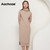 Aachoae Solid Knitted Long Dress Women Autumn Winter Turtleneck Long Sleeve Sweater Dress Lady Split