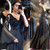 Black Elegant Evening Dress A-Line Flare Sleeve V-Neck Lace Appliques Sequined Backless Floor Length