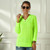 Neon Sweater Women Knitting Green Fuchsia Pink Solid V-Neck Pullovers Long Casual Loose Acrylic Knit
