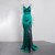 Green Satin Gown Slip Ruched Padded Mermaid Wedding Long Evening Elegant Party Women Dress