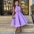 Light Purple High Neck Satin Tea-Length Homecoming Dress