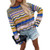 Multi Color Blocked Knitted Pullover Women Autumn Casual Flare Sleeve Hollow Out Sweater