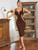Backless V Neck Hollow Out Brown Midi Bodycon Bandage Dress 