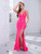 Hot Pink V Neck Pleated Padded Stretch Sequin Evening Night Party Dress 