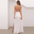 Floral Sequin White Chiffon Maxi Dress 2 Split Tie Straps Lace Up Backless 