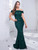 Off Shoulder Pleated Dazzling Sequin Fitted Bodice Evening Night Dress .