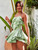  Olive Green Sling Layered Ruffled Reflective Satin A-Line Beach Mini Dress