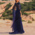 Navy Blue Glitter Lace Beaded Sparkly Plus Size Tulle Elegant Evening Dress 