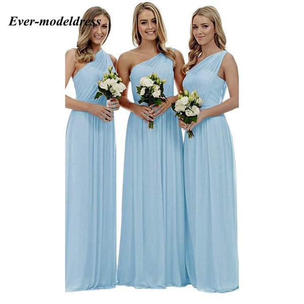 One Shoulder Chiffon Bridesmaid Dresses 2021 A-Line Long Wedding Party Gowns Cheap Vestidos de