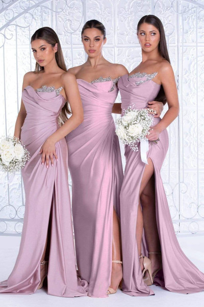 Mermaid Pink Long Bridesmaid Dress