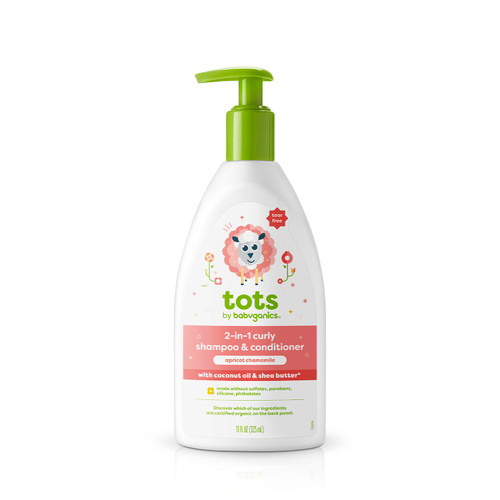 Front of tots 2-in-1-shampoo + conditioner for curly hair, apricot chamomile