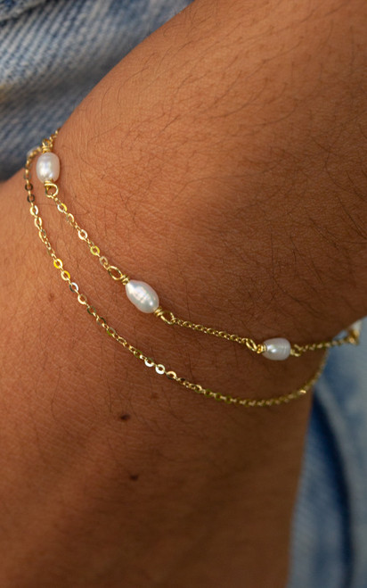 Solid 14k Double Layer Pearl Bracelet