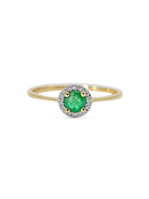 Solid 14k Natural Diamond Halo Emerald Ring
