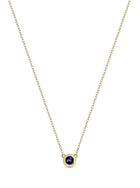 Solid 14k Bezel Solitaire Blue Sapphire Necklace