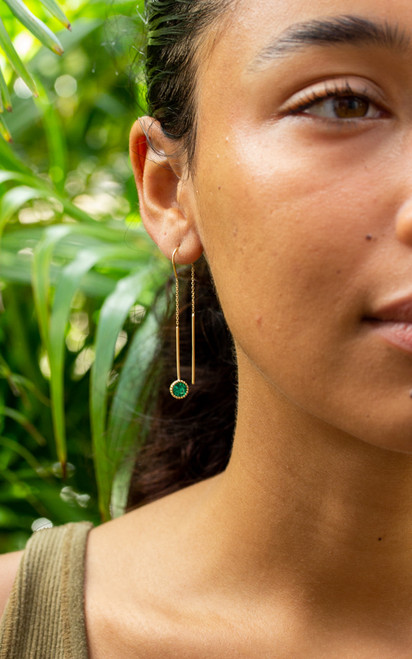Solid 14k Lab Emerald Threader Earrings