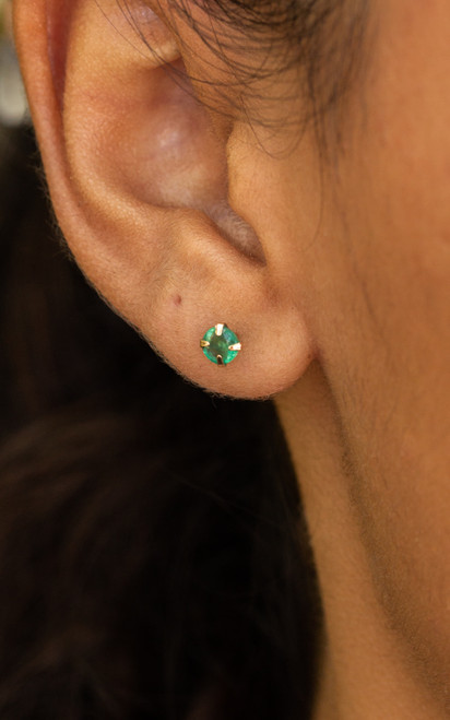 Solid 14k Round Natural Emerald Studs