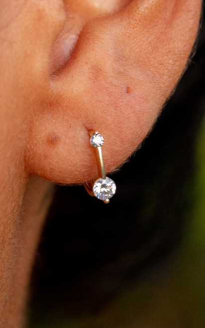 Solid 14k Moissanite Bar Huggie 7.5mm Hoops