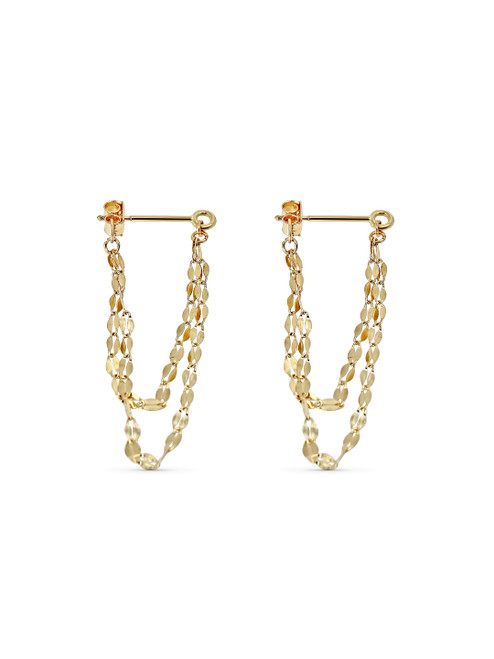 Solid 14k Layered Lips Chain Dangle Studs