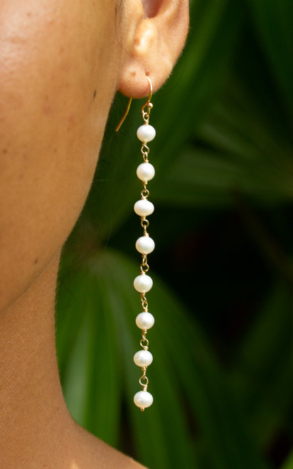 Pearl Wire Wrap Dangle Earrings