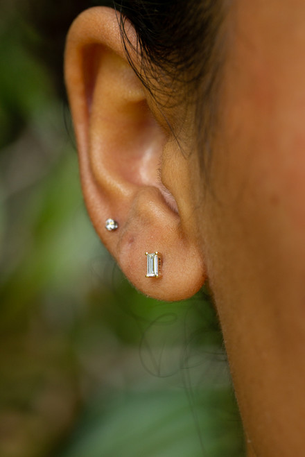 Solid 14k Baguette Cut Lab Diamond Birthstone Studs