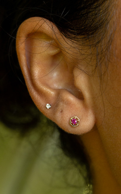 Solid 14k Natural Ruby Hexagon Birthstone Studs