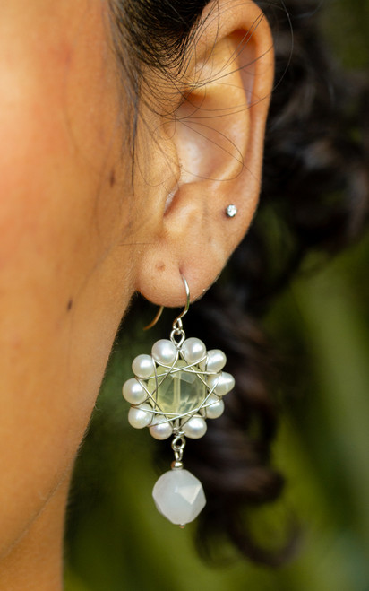 Rose Quartz Pearl Sunflower Dangle Earring