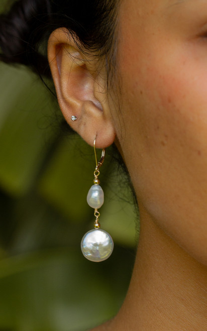 Coin Pearl Dangle Earrings