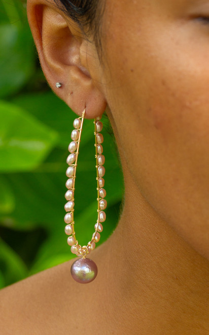 Pearl Drop Oval Hoop Earrings