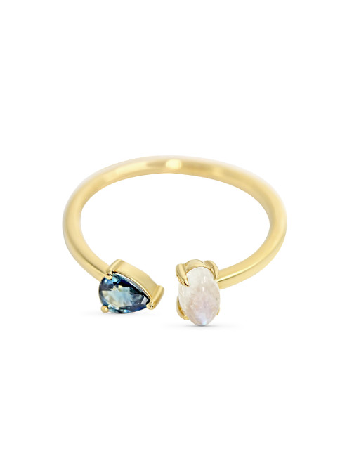 Solid 14k Sapphire & Moonstone Birthstone Ring