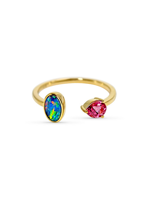 Solid 14k Opal & Tourmaline Birthstone Ring