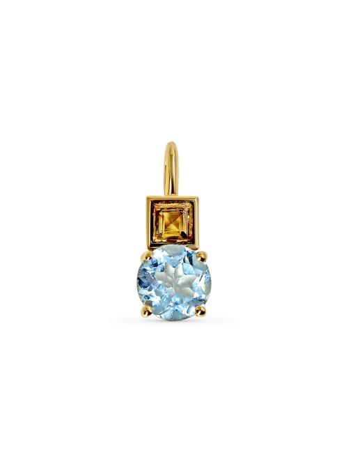 Solid 14k Blue Topaz & Citrine Birthstone Pendant