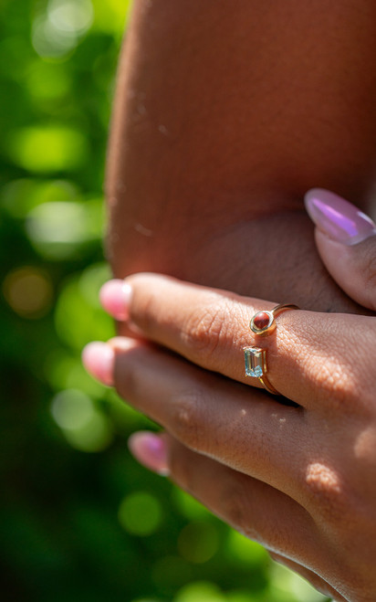 Solid 14k Bloodstone & Aquamarine Ring