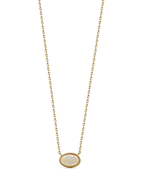 Solid 14k Dainty Oval Opal Necklace