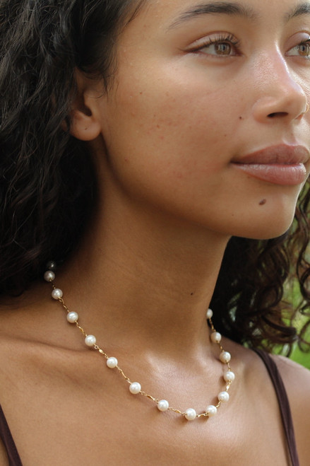 Waterfall Chain Pearl Strand Necklace