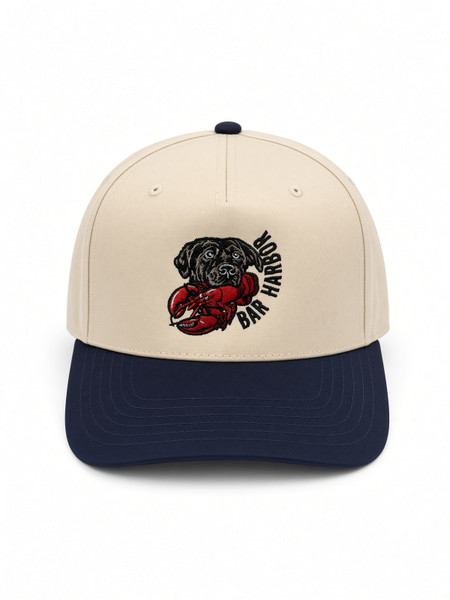 CREAM & NAVY BAR HARBOR DOG & LOBSTER CAP