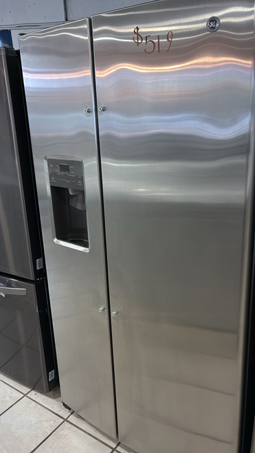Household Refrigerator (side-by-side style, stainless steel finish)