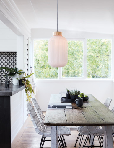 Mele Large Pendant Ash Wood with Opal Glass Lighting Direct