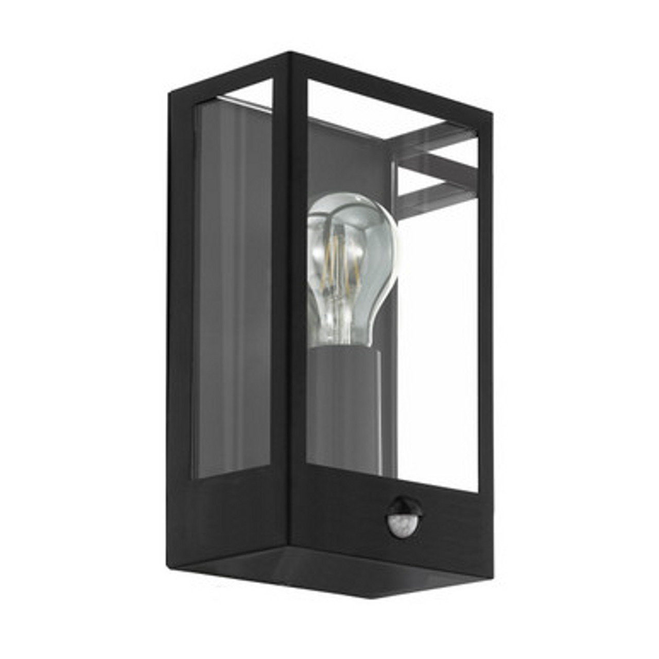 Black wall light with clear glass and sensor