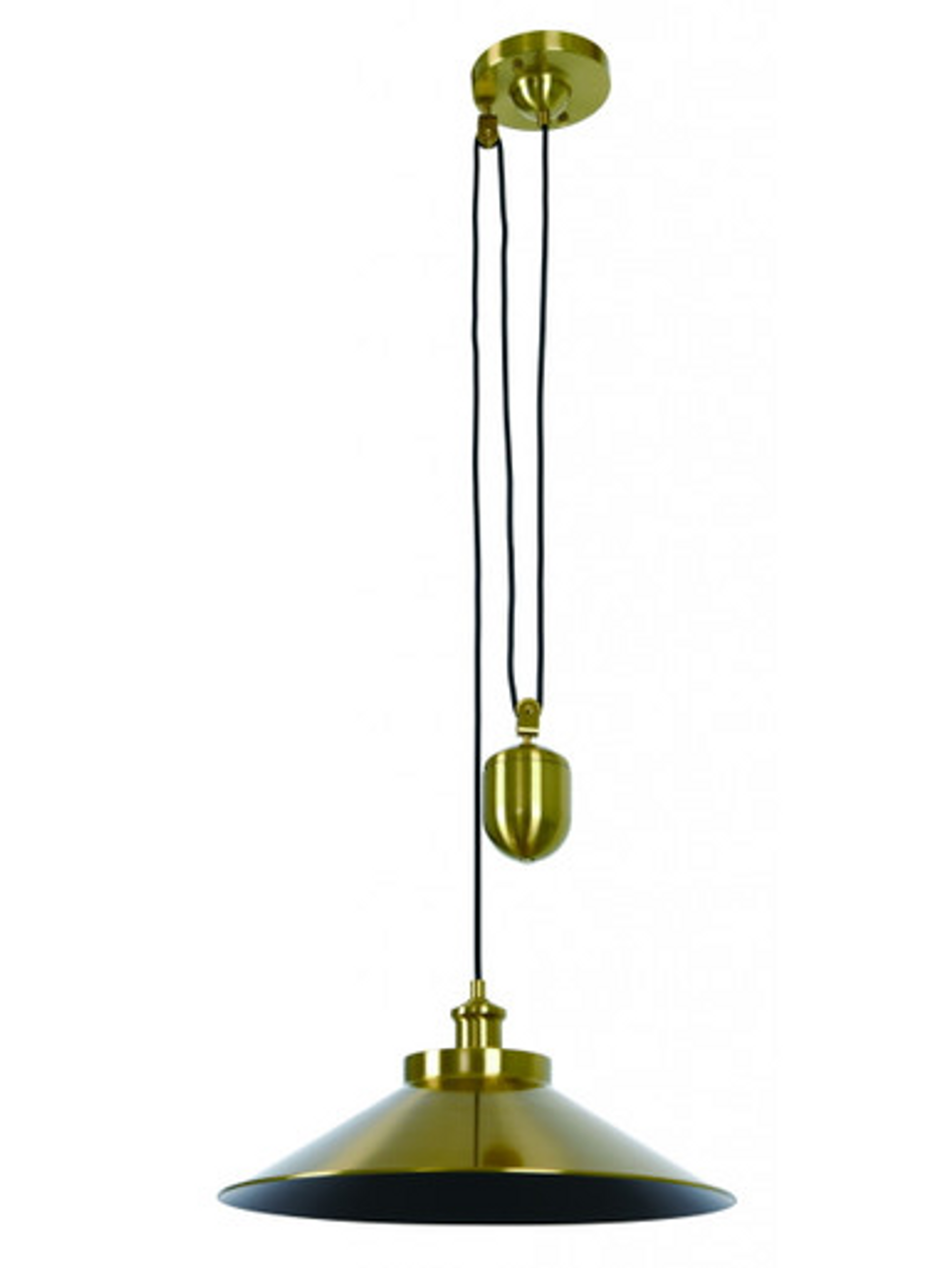 Brass pendant with rise and fall pulley system