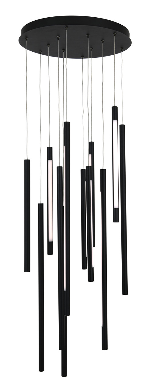 Black twelve-light linear rod pendant