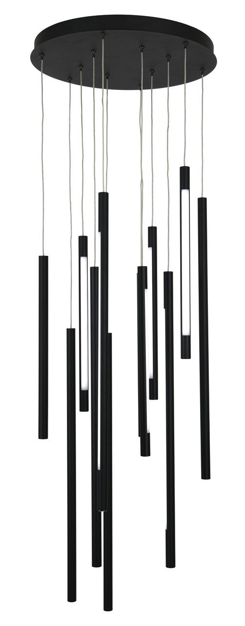 Black twelve-light linear rod pendant