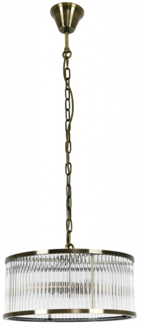 Antique brass four light pendant with clear glass rods