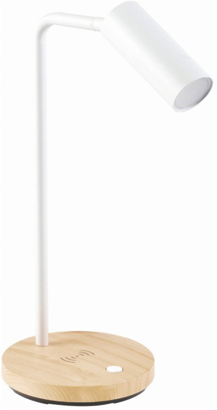 LED white with wood look base table lamp