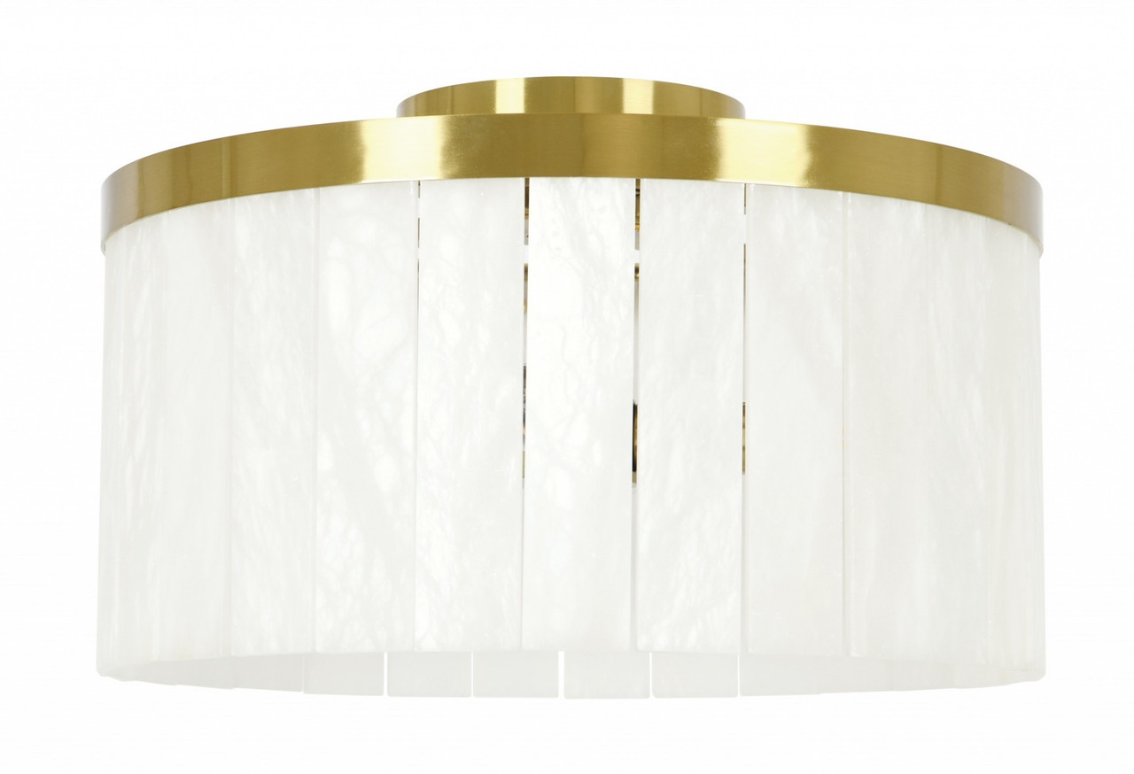 Aged brass trim pendant with natural alabaster glass